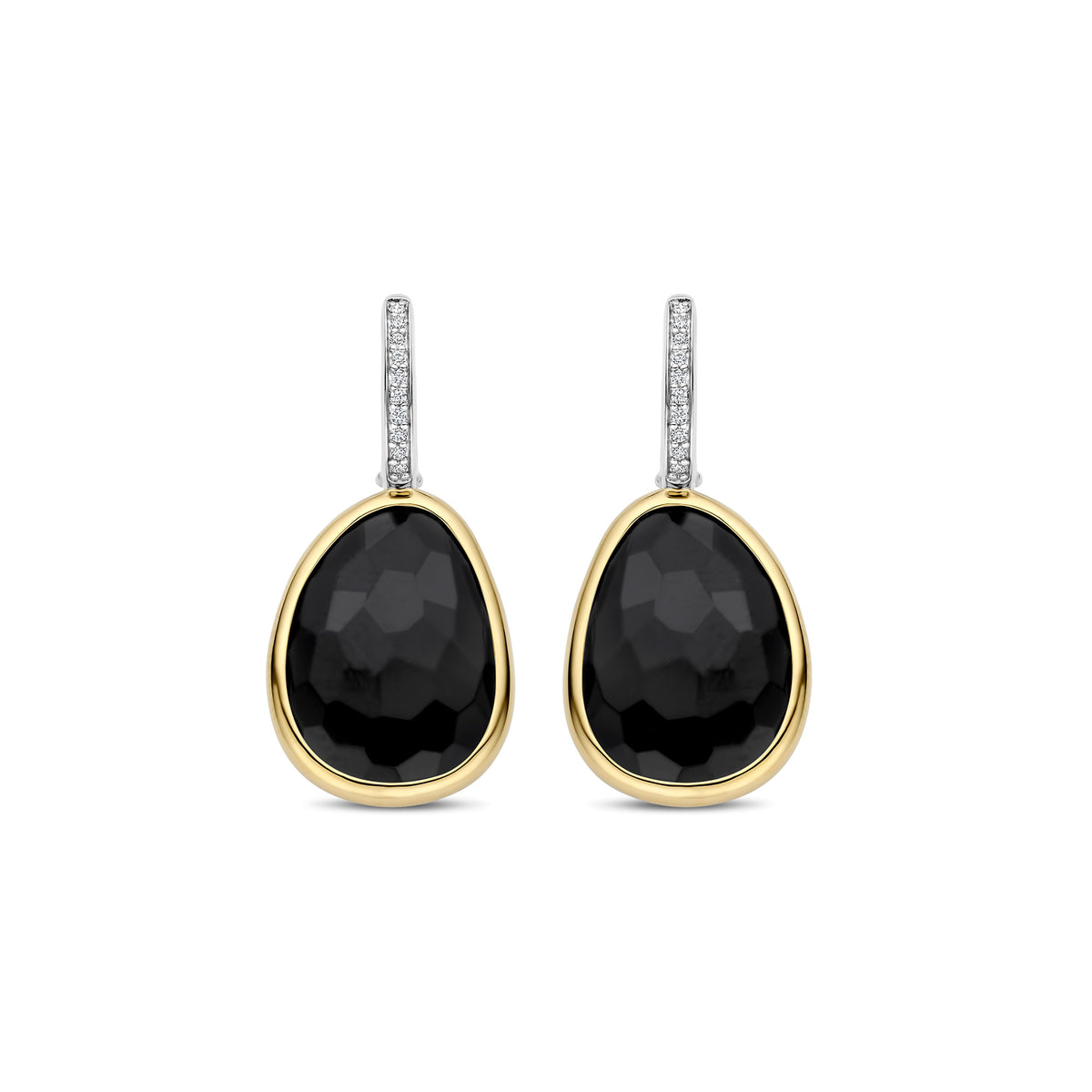Ti Sento Yellow Gold Plated Black Crystal Pebble Drop Earrings 78026BY - Michael Jones Jeweller