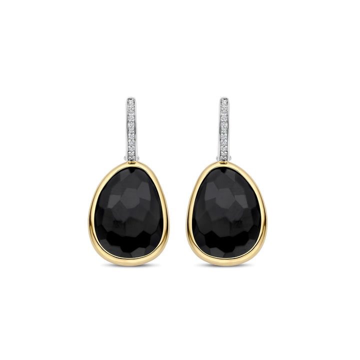 Ti Sento Yellow Gold Plated Black Crystal Pebble Drop Earrings 78026BY