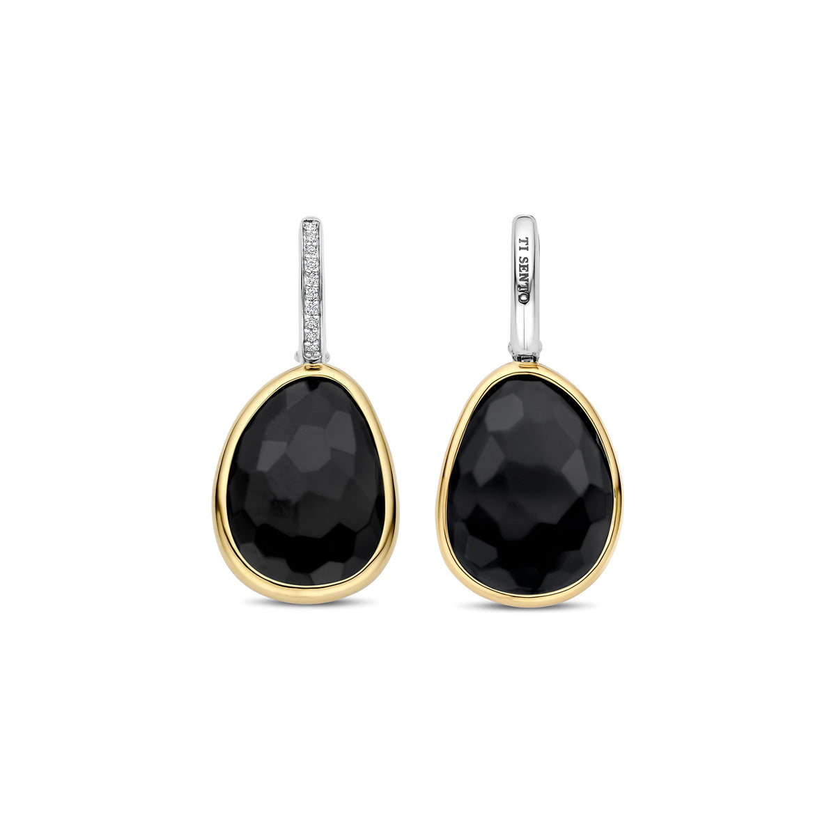 Ti Sento Yellow Gold Plated Black Crystal Pebble Drop Earrings 78026BY - Michael Jones Jeweller