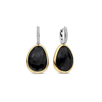 Ti Sento Yellow Gold Plated Black Crystal Pebble Drop Earrings 78026BY