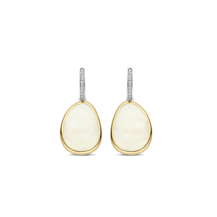 Ti Sento Yellow Gold Plated White Crystal Pebble Drop Earrings 78026MW - Michael Jones Jeweller