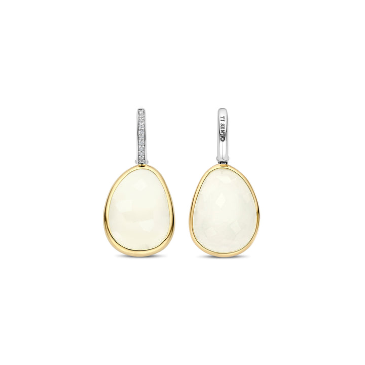 Ti Sento Yellow Gold Plated White Crystal Pebble Drop Earrings 78026MW - Michael Jones Jeweller