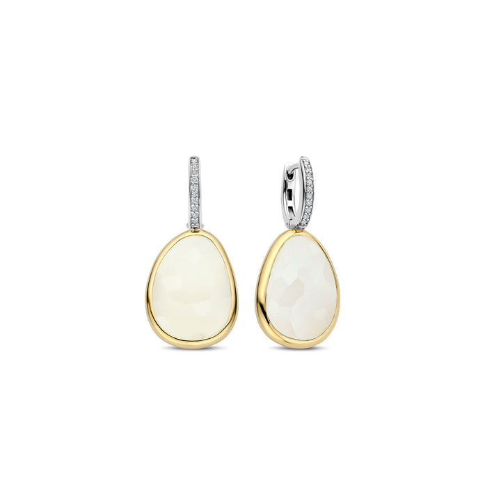 Ti Sento Yellow Gold Plated White Crystal Pebble Drop Earrings 78026MW - Michael Jones Jeweller