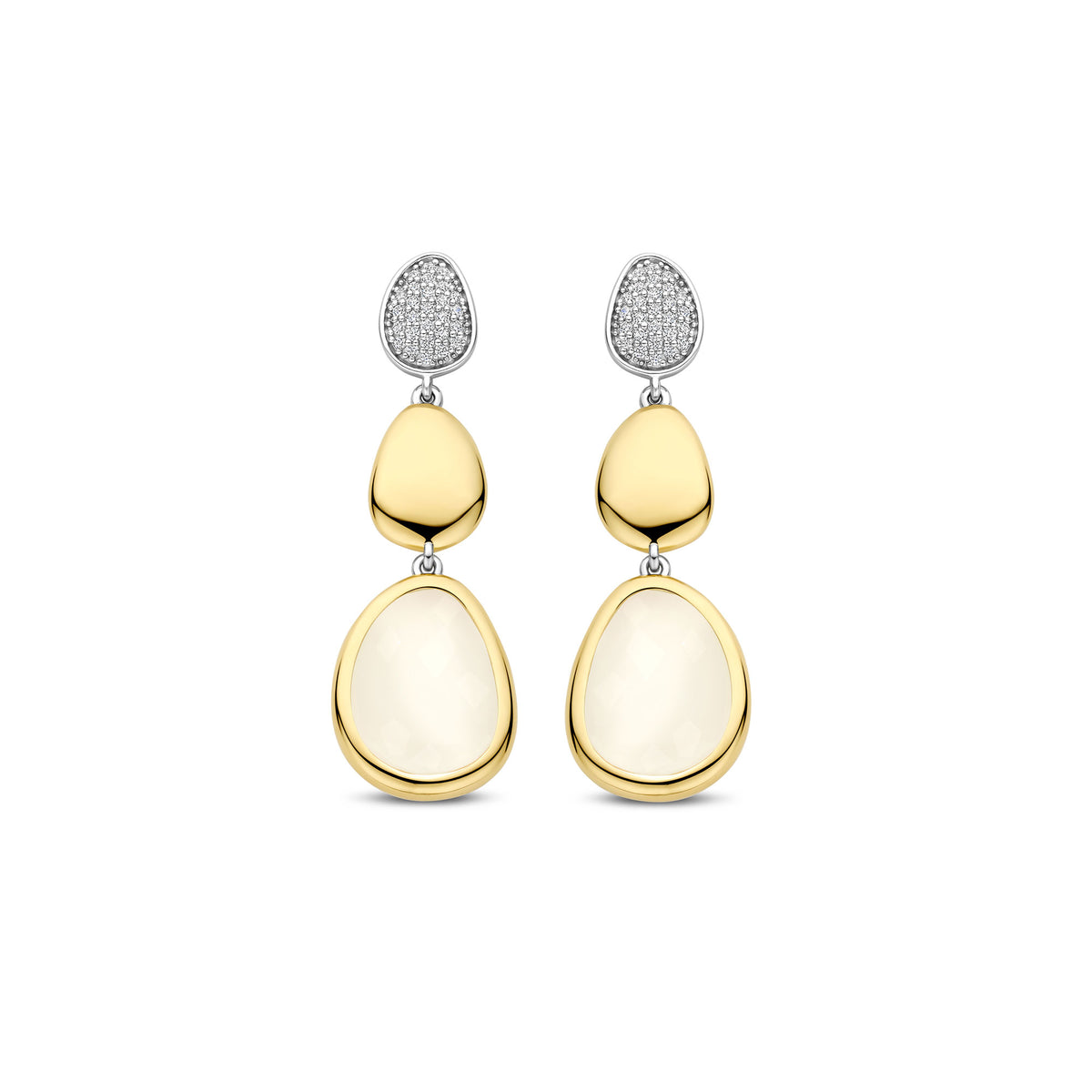Ti Sento Yellow Gold Plated Cubic Zirconia and Milky White Crystal Pebble Drop Earrings 78028MW - Michael Jones Jeweller