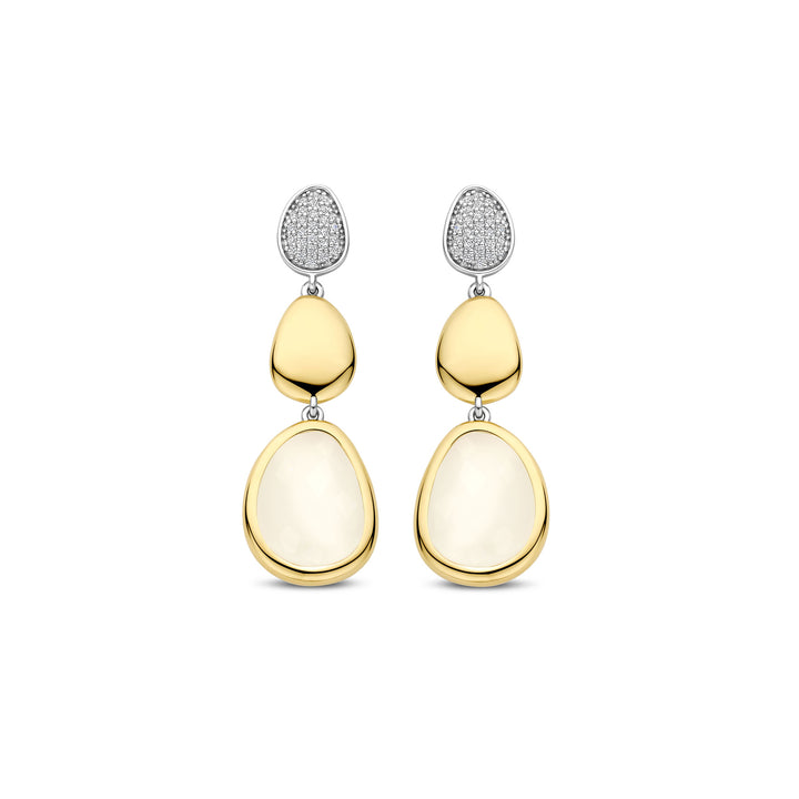 Ti Sento Yellow Gold Plated Cubic Zirconia and Milky White Crystal Pebble Drop Earrings 78028MW