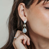 Ti Sento Yellow Gold Plated Cubic Zirconia and Milky White Crystal Pebble Drop Earrings 78028MW - Michael Jones Jeweller