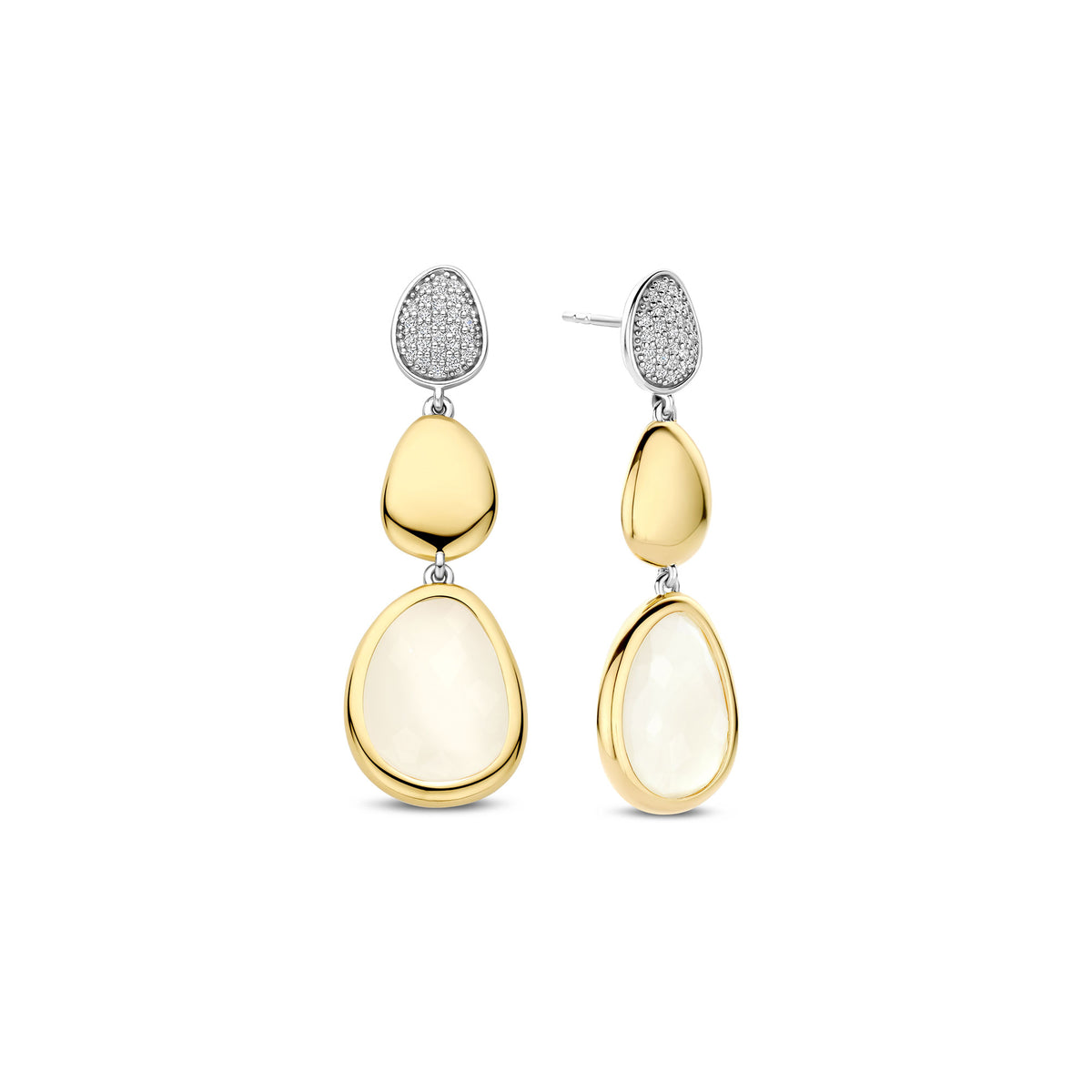 Ti Sento Yellow Gold Plated Cubic Zirconia and Milky White Crystal Pebble Drop Earrings 78028MW - Michael Jones Jeweller