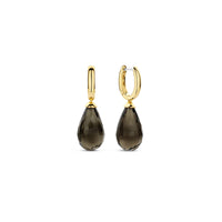 Ti Sento Yellow Gold Plated Khaki Green Crystal Teardrop Hoop Earrings 78037KA - Michael Jones Jeweller