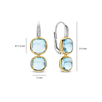 Ti Sento Yellow Gold Plated Light Blue Crystal and Cubic Zirconia Double Cushion Drop Earrings 78054TY
