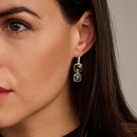 Ti Sento Yellow Gold Plated Light Blue Crystal and Cubic Zirconia Double Cushion Drop Earrings 78054TY