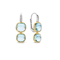 Ti Sento Yellow Gold Plated Light Blue Crystal and Cubic Zirconia Double Cushion Drop Earrings 78054TY