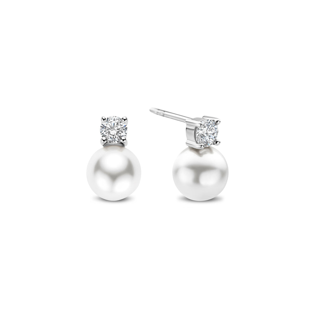 Ti Sento Synthetic Pearl and Cubic Zirconia Stud Earrings 78060PW