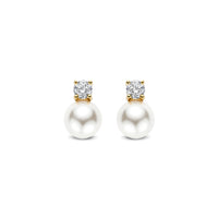 Ti Sento Yellow Gold Plated Synthetic Pearl and Cubic Zirconia Stud Earrings 78060YP