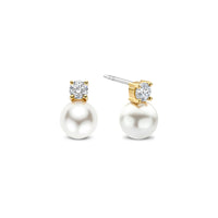 Ti Sento Yellow Gold Plated Synthetic Pearl and Cubic Zirconia Stud Earrings 78060YP