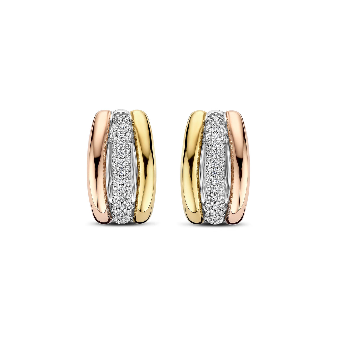 Ti Sento Cubic Zirconia Yellow and Rose Gold Plated Triple Hoop Earrings 78072TZ - Michael Jones Jeweller