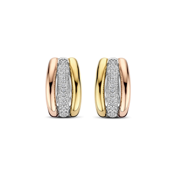Ti Sento Cubic Zirconia Yellow and Rose Gold Plated Triple Hoop Earrings 78072TZ