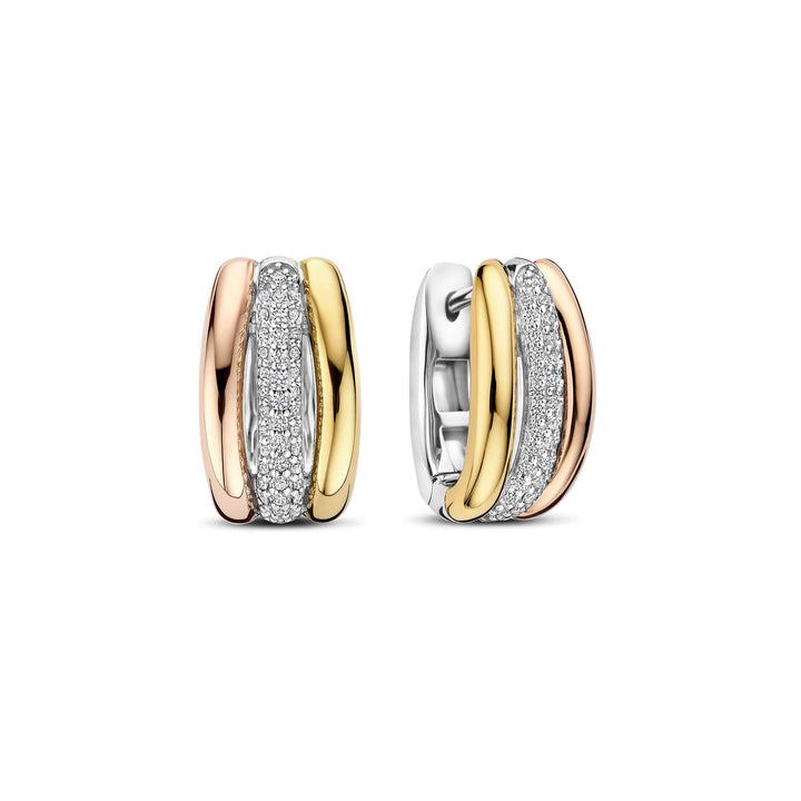 Ti Sento Cubic Zirconia Yellow and Rose Gold Plated Triple Hoop Earrings 78072TZ