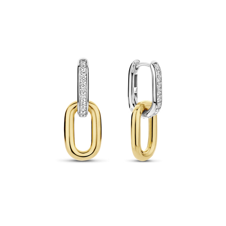 Ti Sento Yellow Gold Plated Cubic Zirconia Oval Link Drop Earrings - Michael Jones Jeweller