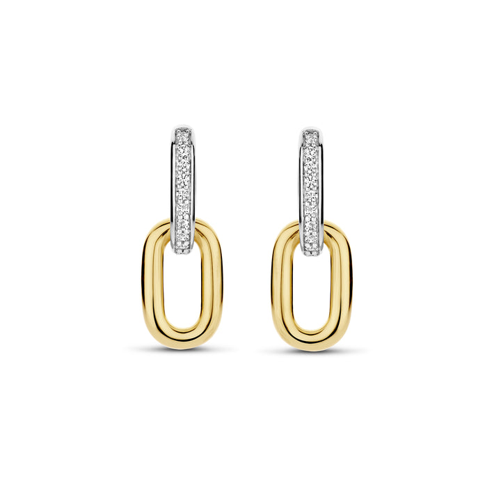 Ti Sento Yellow Gold Plated Cubic Zirconia Oval Link Drop Earrings - Michael Jones Jeweller