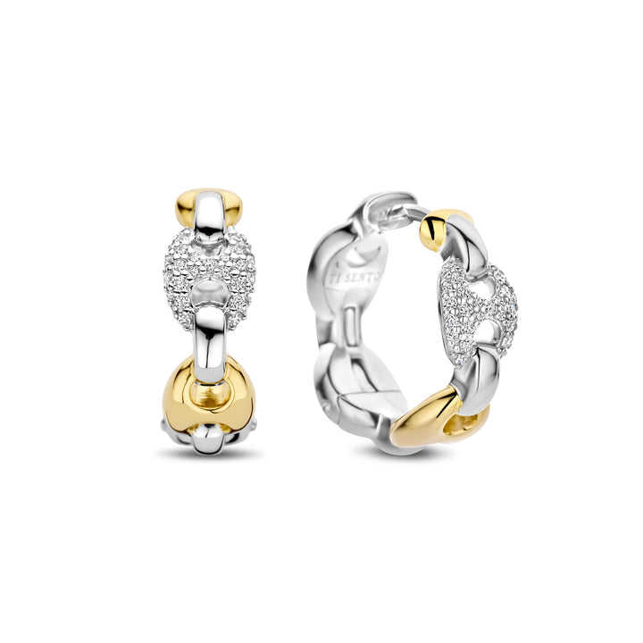 Ti Sento Yellow Gold Plated Cubic Zirconia Coffee Bean Link Hoop Earrings - Michael Jones Jeweller
