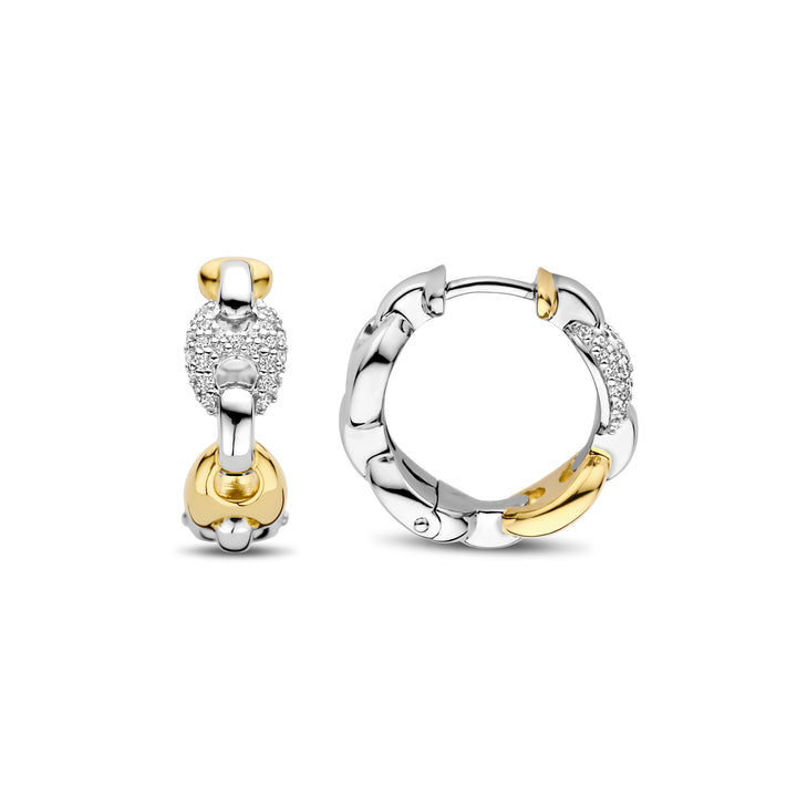 Ti Sento Yellow Gold Plated Cubic Zirconia Coffee Bean Link Hoop Earrings - Michael Jones Jeweller
