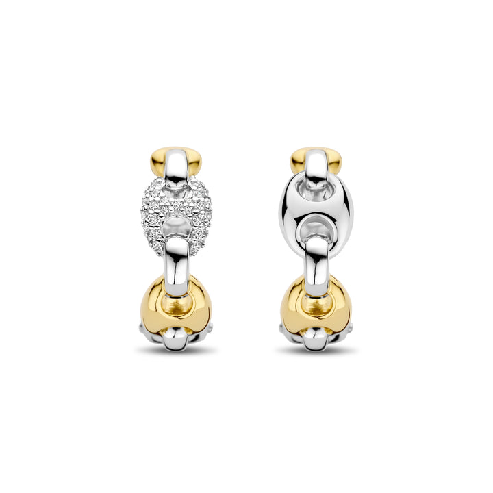 Ti Sento Yellow Gold Plated Cubic Zirconia Coffee Bean Link Hoop Earrings - Michael Jones Jeweller