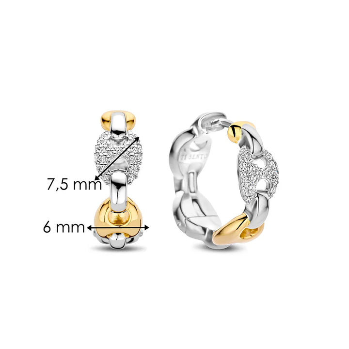 Ti Sento Yellow Gold Plated Cubic Zirconia Coffee Bean Link Hoop Earrings - Michael Jones Jeweller