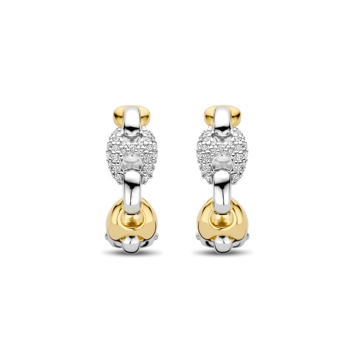 Ti Sento Yellow Gold Plated Cubic Zirconia Coffee Bean Link Hoop Earrings - Michael Jones Jeweller