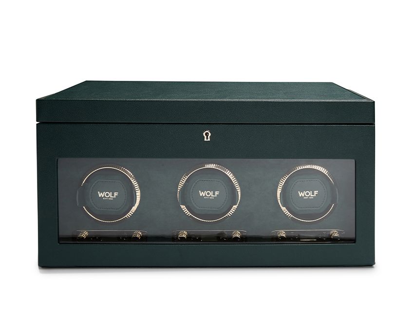 WOLF British Racing Green Triple Watch Winder - Michael Jones Jeweller