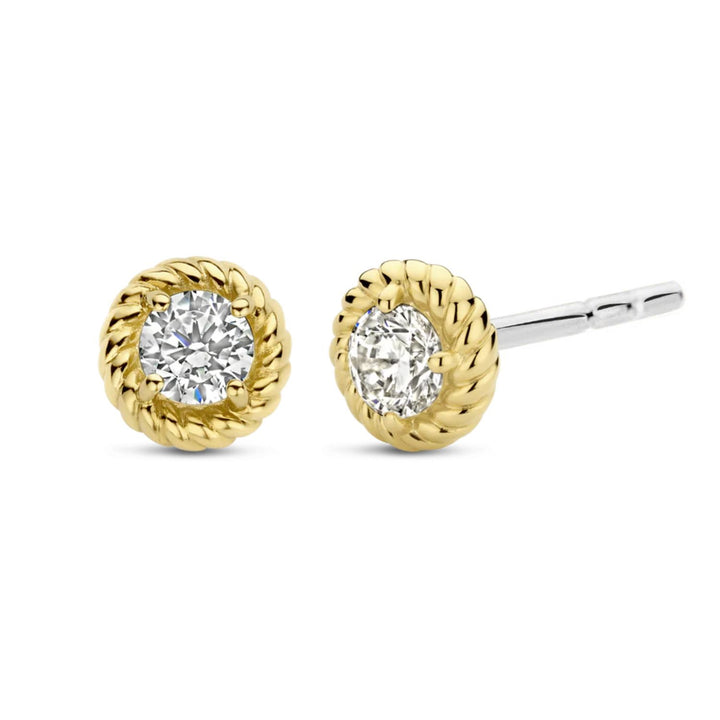 Ti Sento Yellow Gold Plated Rope Effect CZ Stud Earrings 7934ZY