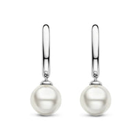 Ti Sento Silver Synthetic Pearl Drop Hoop Earrings 7939PW