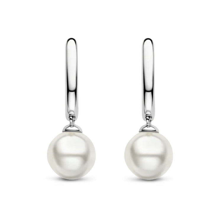 Ti Sento Silver Synthetic Pearl Drop Hoop Earrings