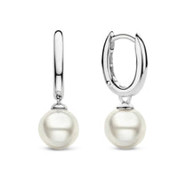 Ti Sento Silver Synthetic Pearl Drop Hoop Earrings