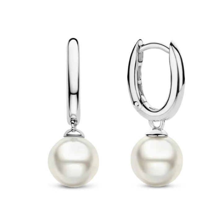 Ti Sento Silver Synthetic Pearl Drop Hoop Earrings