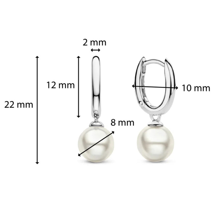 Ti Sento Silver Synthetic Pearl Drop Hoop Earrings