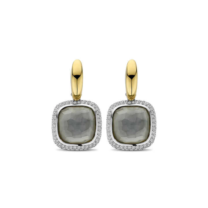 Ti Sento Yellow Gold Plated Grey Crystal and Cubic Zirconia Drop Hoop Earrings - Michael Jones Jeweller