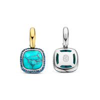 Ti Sento Yellow Gold Plated Turquoise Blue and Blue Cubic Zirconia Drop Hoop Earrings