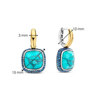 Ti Sento Yellow Gold Plated Turquoise Blue and Blue Cubic Zirconia Drop Hoop Earrings