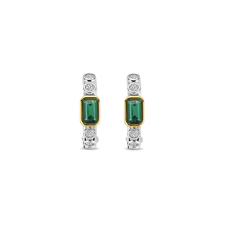 Ti Sento Yellow Gold Plated Green Cubic Zirconia Hoop Earrings - Michael Jones Jeweller