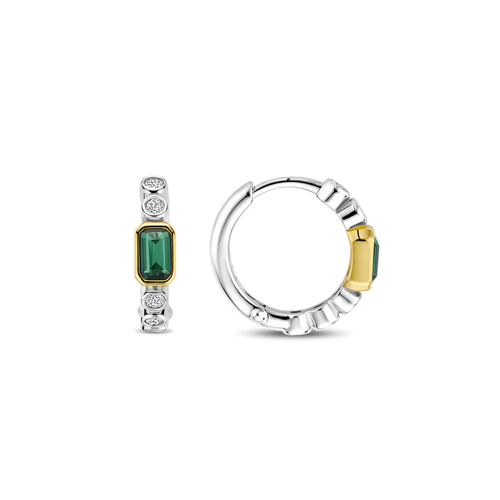Ti Sento Yellow Gold Plated Green Cubic Zirconia Hoop Earrings - Michael Jones Jeweller