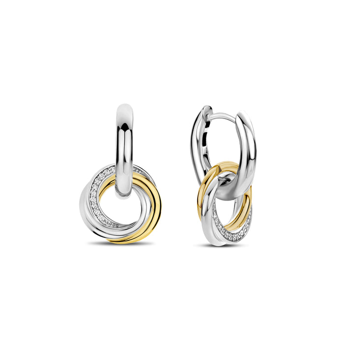 Ti Sento Yellow Gold Plated Cubic Zirconia Intertwined Circle Drop Hoop Earrings 7976ZY