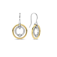 Ti Sento Yellow Gold Plated Cubic Zirconia Double Circle Drop Earrings - Michael Jones Jeweller