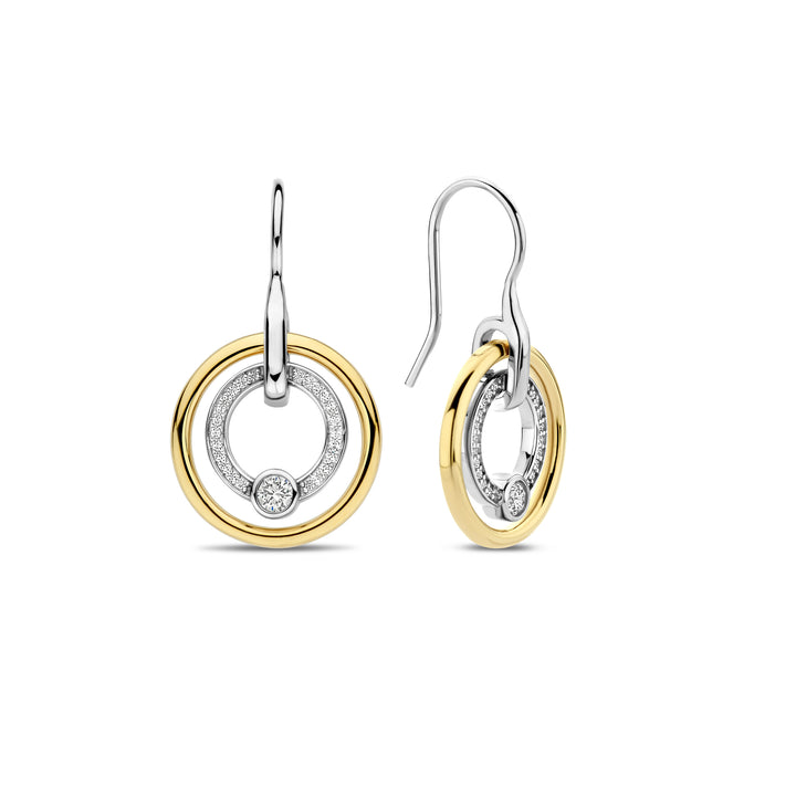Ti Sento Yellow Gold Plated Cubic Zirconia Double Circle Drop Earrings - Michael Jones Jeweller