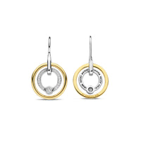 Ti Sento Yellow Gold Plated Cubic Zirconia Double Circle Drop Earrings - Michael Jones Jeweller