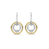 Ti Sento Yellow Gold Plated Cubic Zirconia Double Circle Drop Earrings - Michael Jones Jeweller