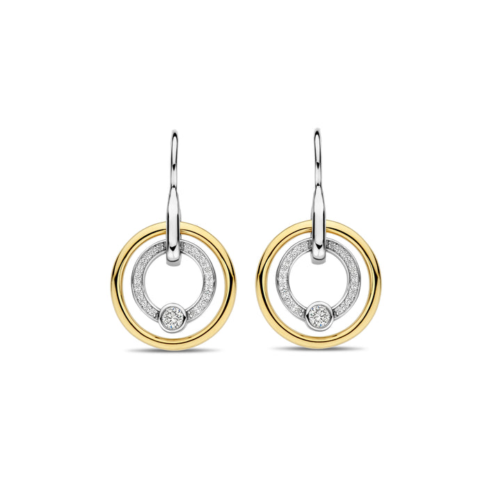 Ti Sento Yellow Gold Plated Cubic Zirconia Double Circle Drop Earrings - Michael Jones Jeweller