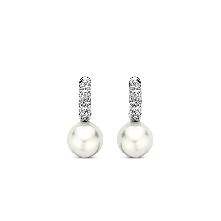 Ti Sento Synthetic Pearl and Cubic Zirconia Hoop Drop Earrings 7985PW