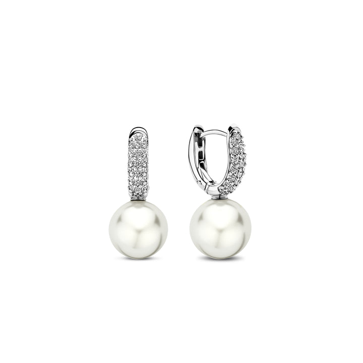 Ti Sento Synthetic Pearl and Cubic Zirconia Hoop Drop Earrings 7985PW