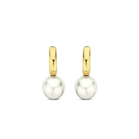 Ti Sento Yellow Gold Plated Synthetic Pearl Drop Hoop Earrings 7986YP