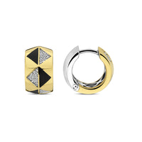 Ti Sento Yellow Gold Plated Onyx Black and Cubic Zirconia Geometric Hoop Earrings - Michael Jones Jeweller